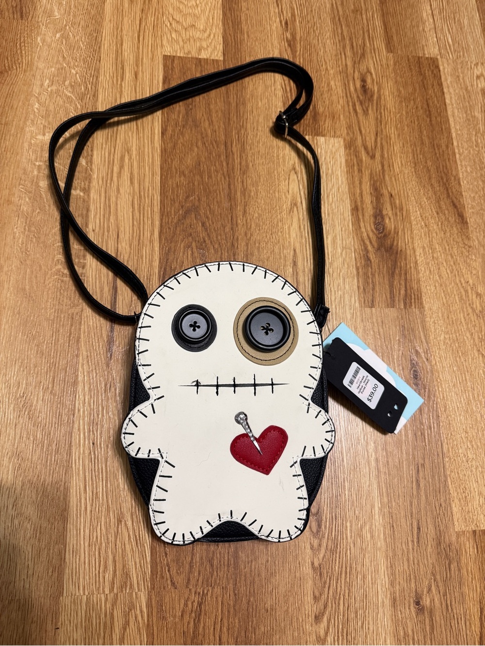 Novelty Voodoo Doll Crossbody Bag - White with Red Heart